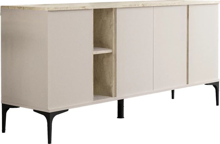 Sideboard Vetine ngjyrë gri-bezhë, sipërfaqe me pamje mermeri, 180x45x80cm