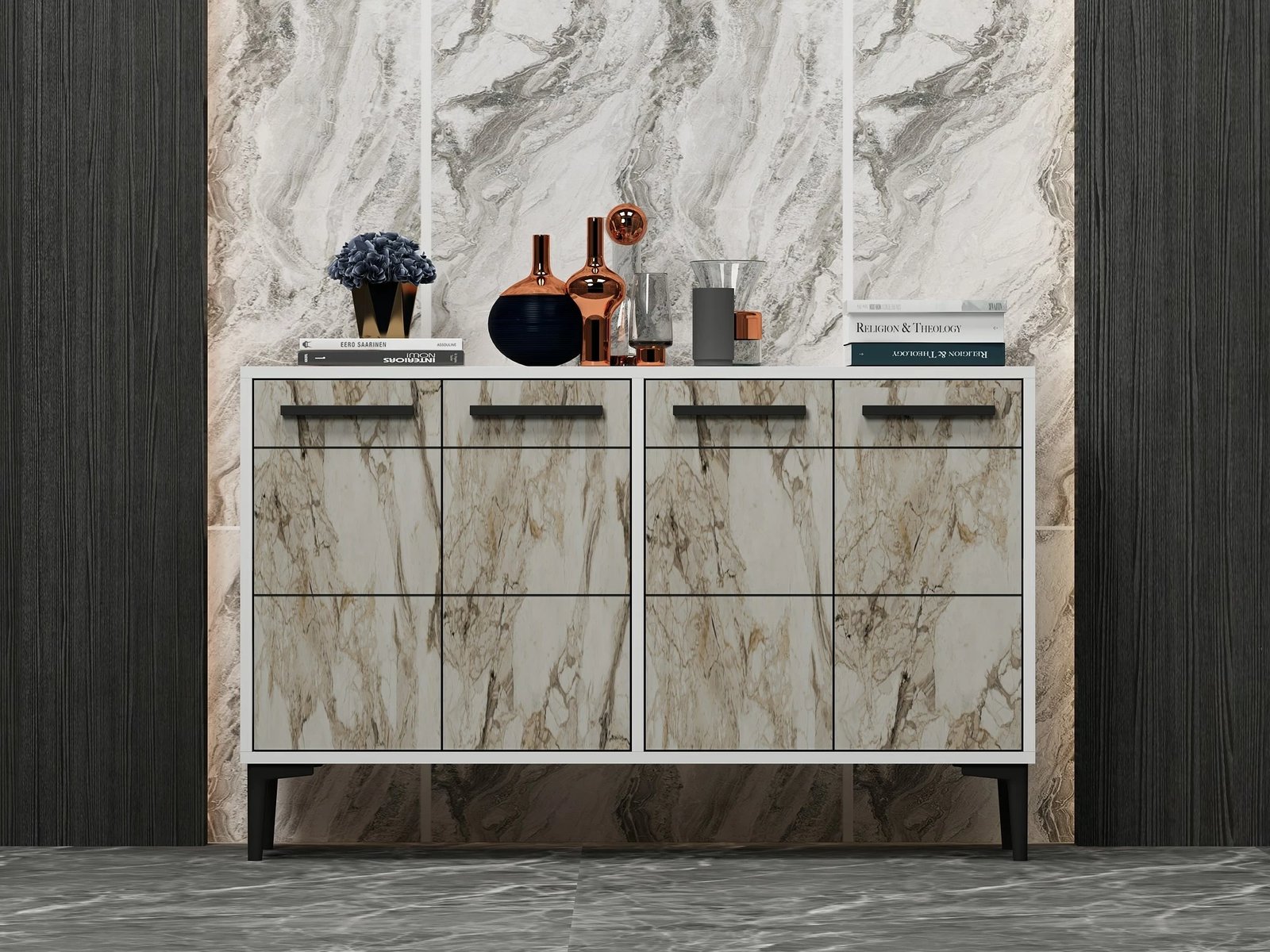 Konsol Skye Decor, ngjyrë e bardhë, mermer