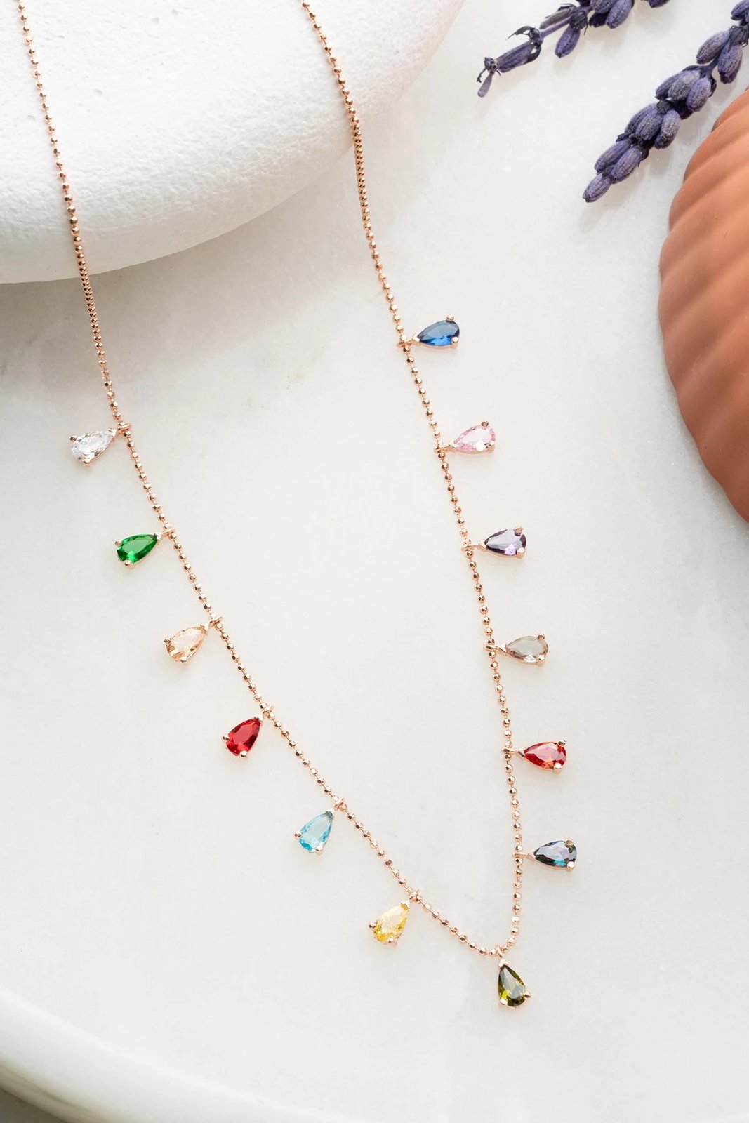 Qafore argjendi, ngjyrë rozë e artë, gurë shumëngjyrësh, Jumeon NRZ1091