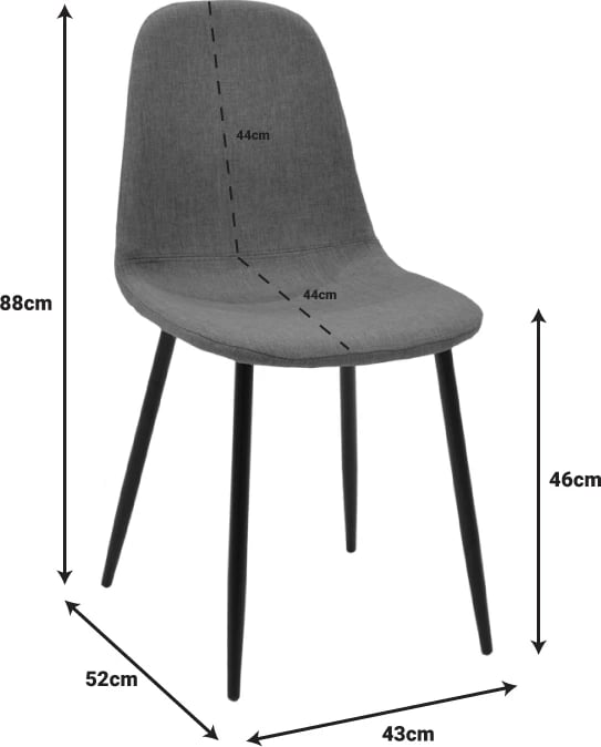 Karrige ngrënieje Bella, set prej 4 copash, material stof kafe dhe këmbë metalike të zeza, 43.5x52x89cm