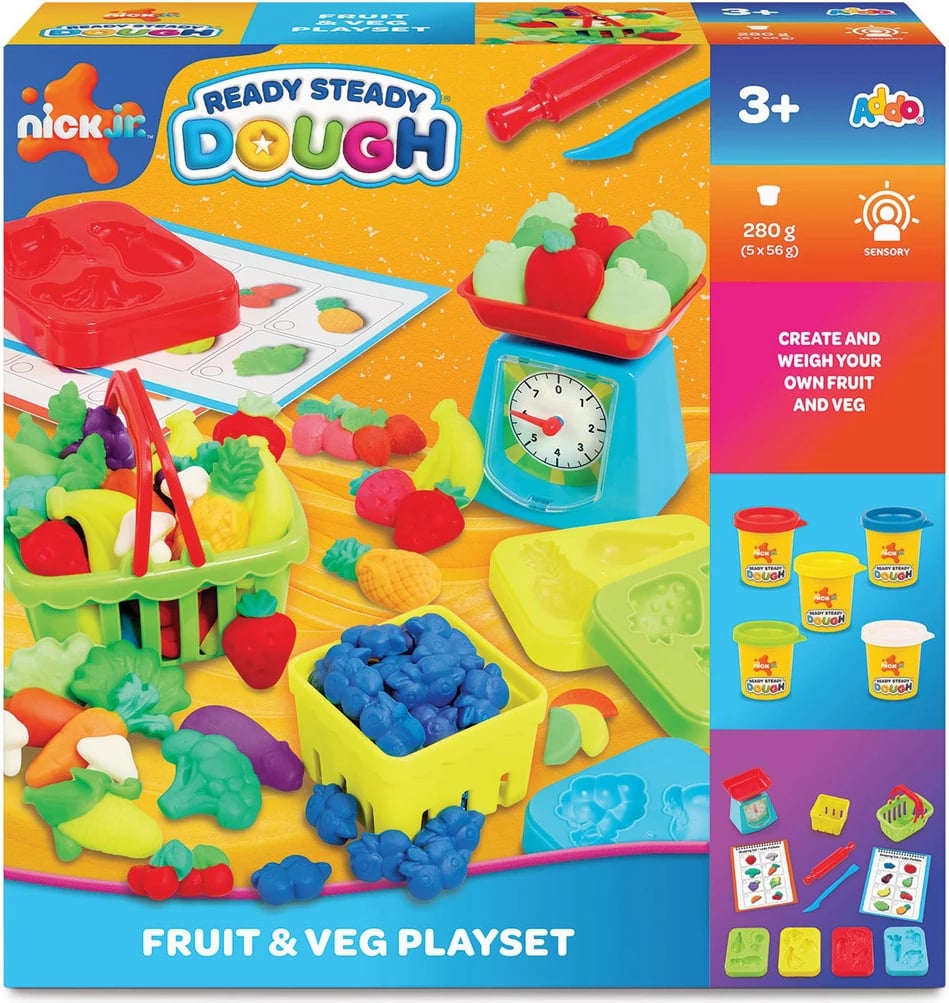 Nick Jr. Ready Steady Dough – Set për Të Krijuar Fruta dhe Perime me Plastelinë