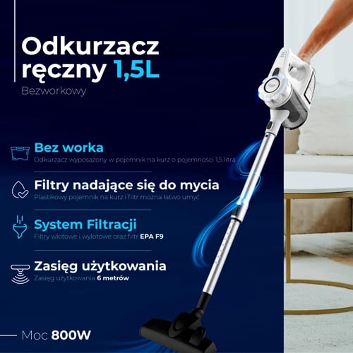 Fshesë me korrent vertikale pa thes, Adler AD 7036w, 800W, depozitë 1.5L, kabllo 5m