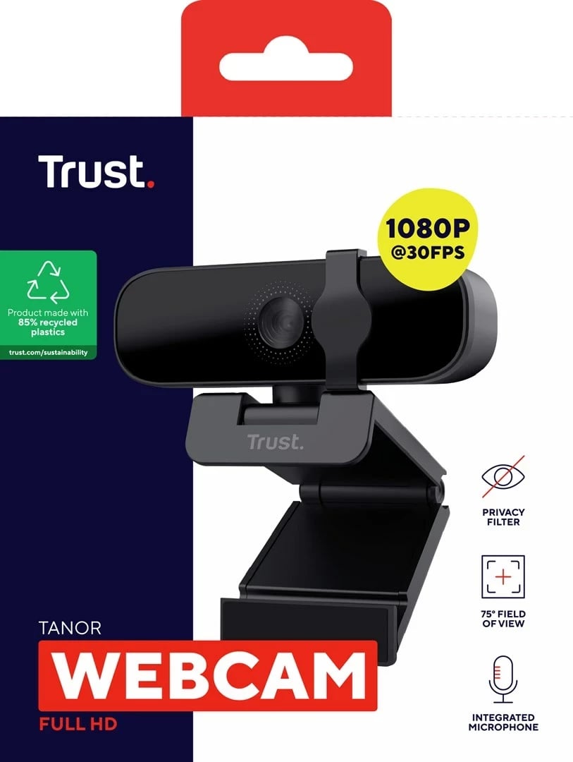 Webcam Trust Tanor, 1920 x 1080 pixels, USB, E zezë