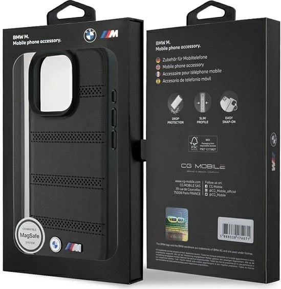 Mbështjellës BMW M Perforated And Stitched Line MagSafe për iPhone 16 Pro, zi