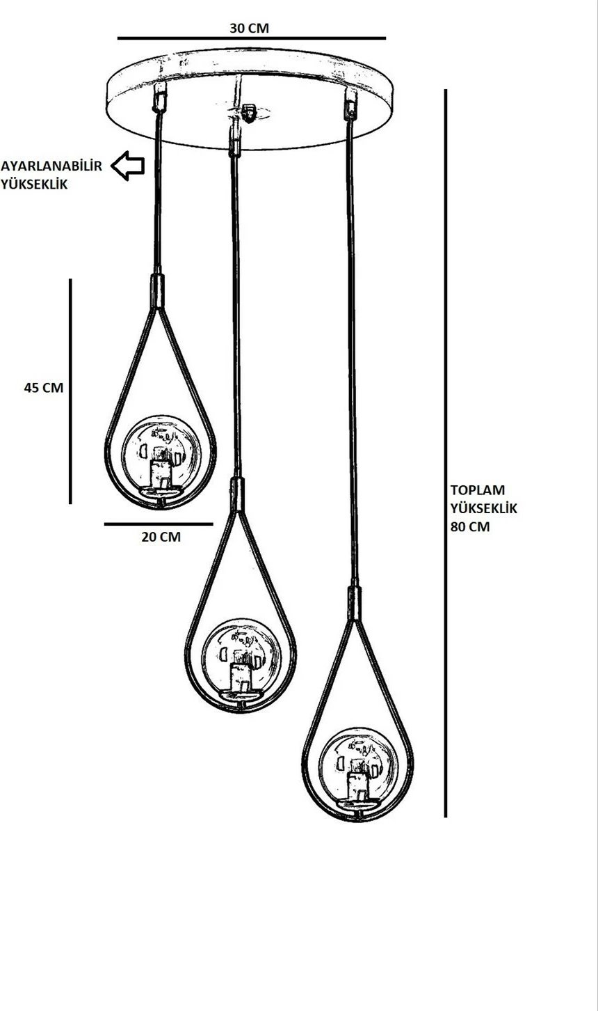 Llambë tavani Opviq Damla, 3 llamba, xham i bardhë, bakër, sarkit