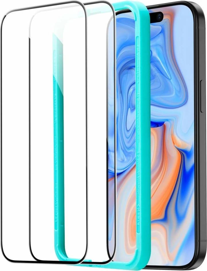Mbrojtës xhami ESR për iPhone 15, 2 copë, i zi