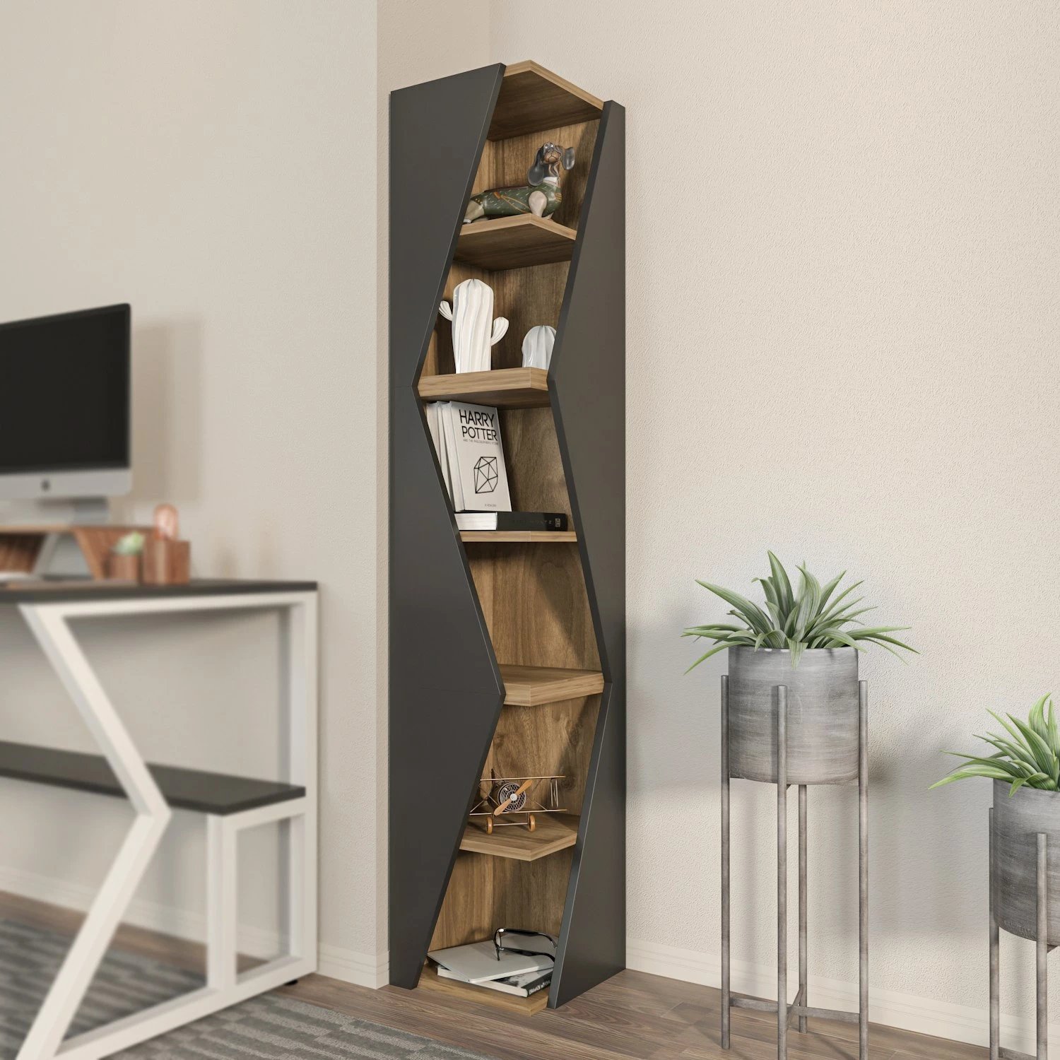 Raft librash Hanah Home, Arrow, ngjyrë e zezë dhe arre