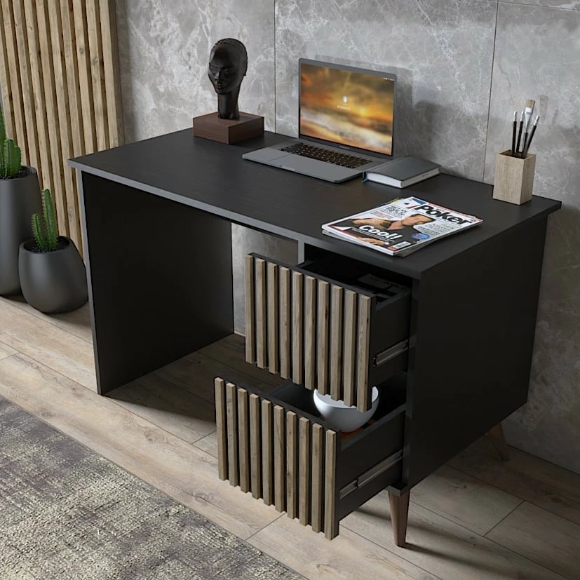 Tavolinë pune Hanah Home, FRN-9014, ngjyrë druri, e zezë, Atlantic Pine