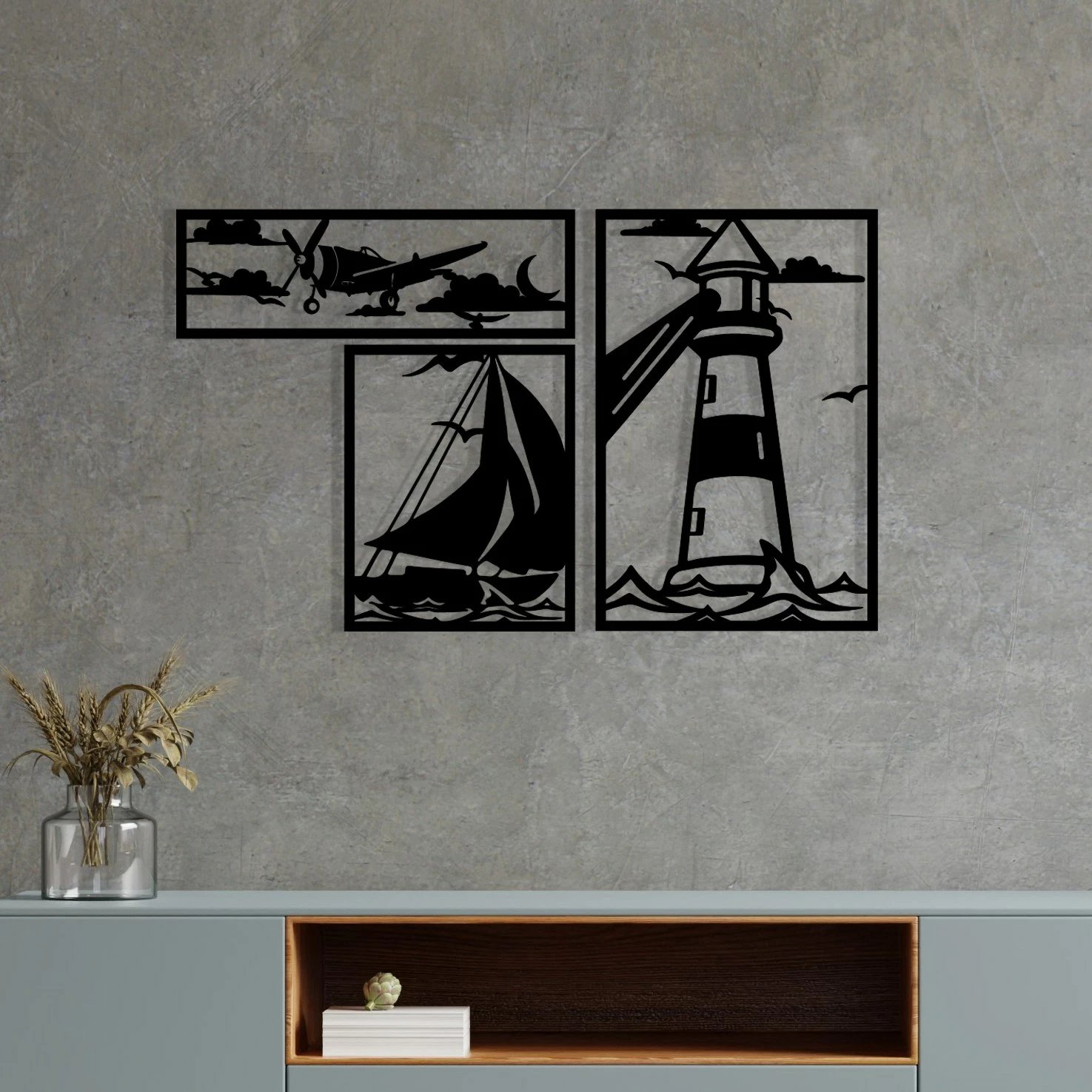 Aksesor dekorativ metalik për mur, Wallity, Abadda, ngjyrë e zezë, 72x43cm