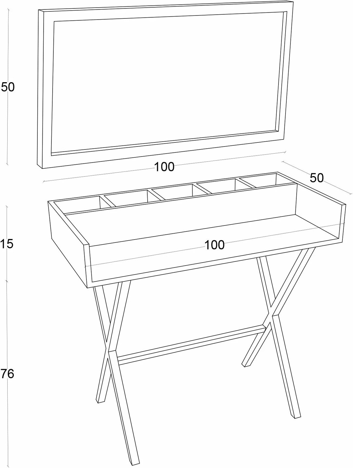 Tavolinë grimi moderne Skye Decor, Atina, e bardhë dhe e zezë