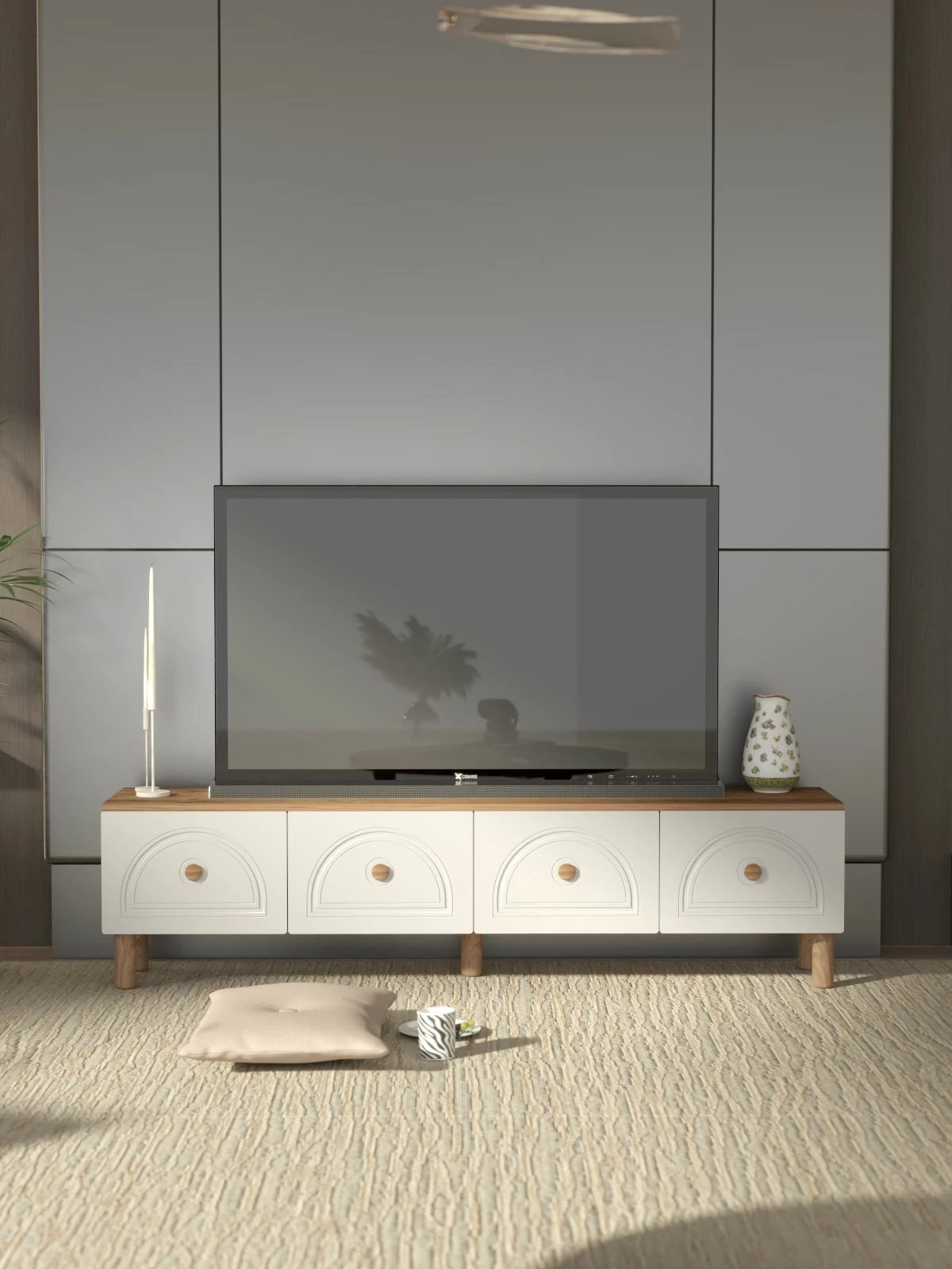 Komodë TV Skye Decor, ngjyrë Atlantic Pine dhe e bardhë, Mavora