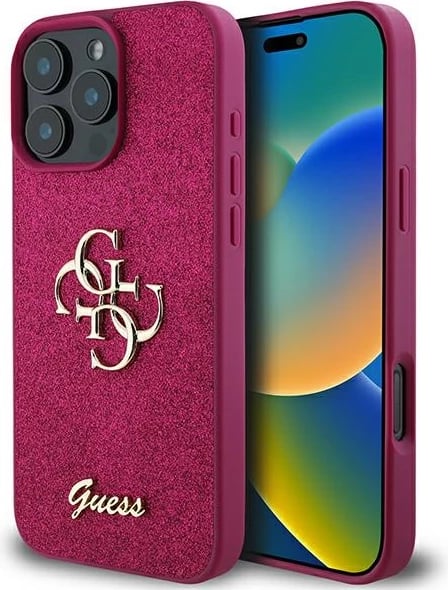 Mbështjellës Guess Glitter Script Big 4G për iPhone 16 Pro, Violet