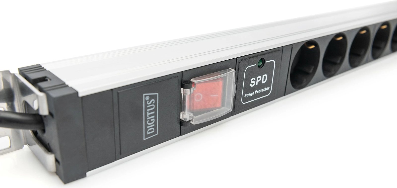 Prizë rack Digitus PDU 1U, 5x Schuko, 16A, alumini, mbrojtje nga mbingarkesa