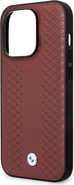 Mbështjellës BMW BMHCP14X22RFGR për iPhone 14 Pro Max 6.7", lëkurë, Diamond Pattern, Burgundy
