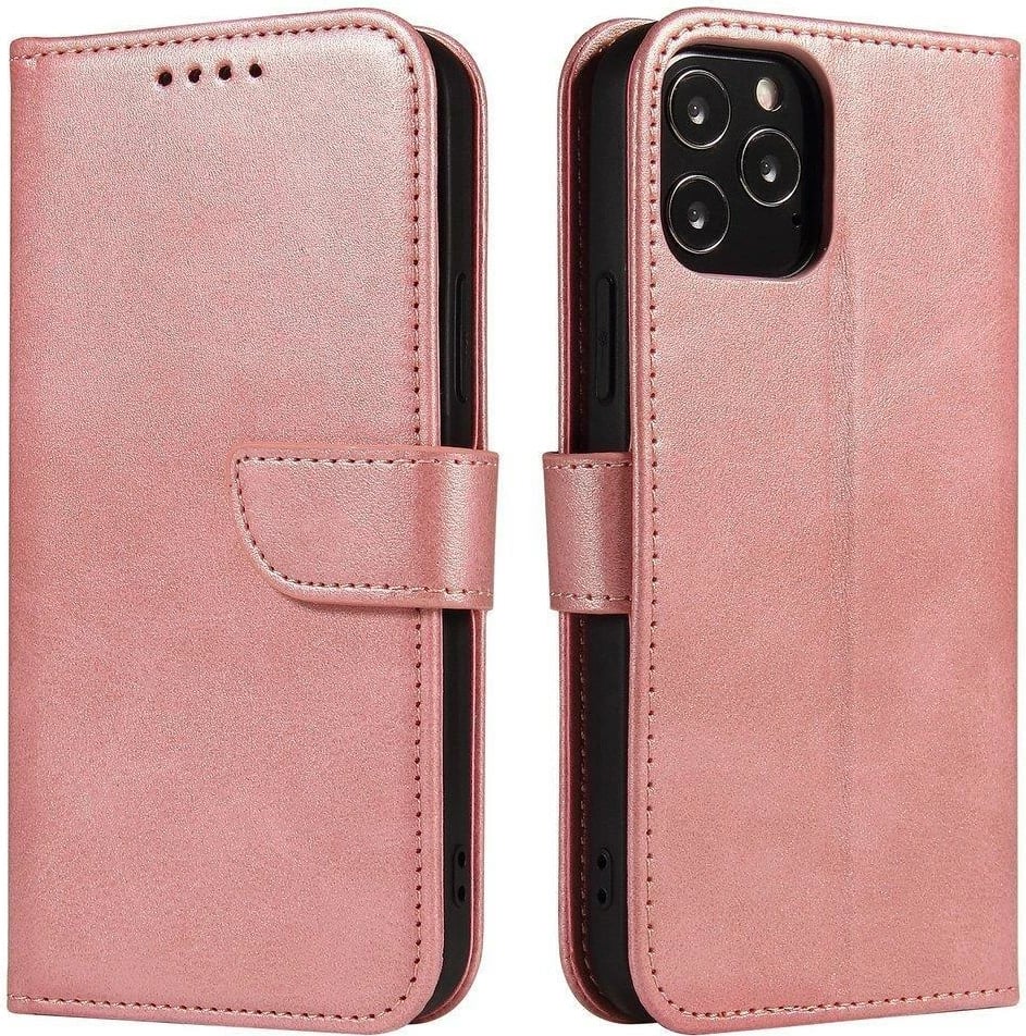 Mbështjellës Hurtel Magnet Case për Xiaomi Poco M4 Pro 5G, me kapak dhe mbështetëse, rozë