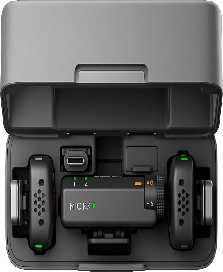 Mikrofon pa tela DJI Mic mini, 2 transmetues, 1 marrës, kuti karikimi Mikrofon pa tela DJI Mic mini, 2 transmetues, 1 marrës, kuti karikimi