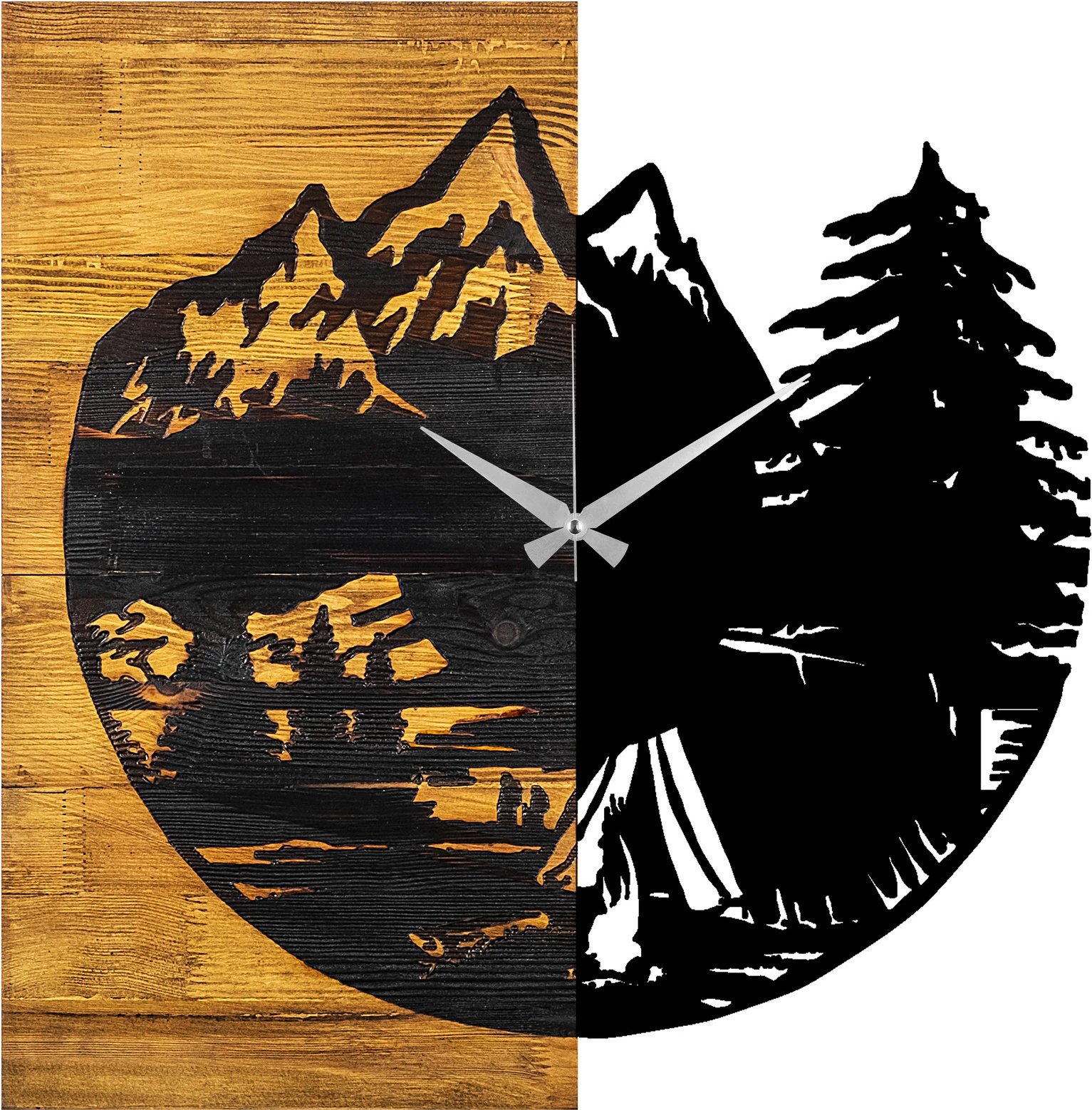 Orë muri dekorative prej druri, Wallity, ngjyrë arre dhe e zezë, 56x3x58cm