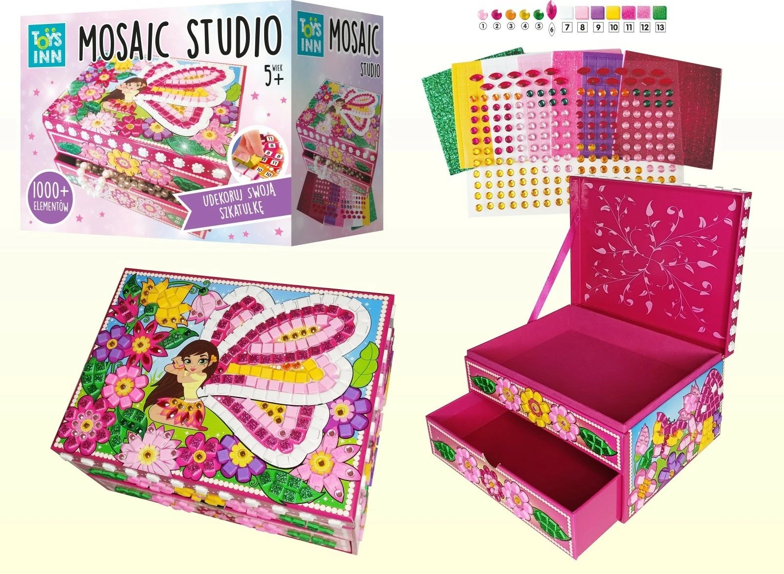 Set kreativ kuti bizhuterish Stnux Fairy Mosaic Studio, 1000+ elemente, shumëngjyrëshe