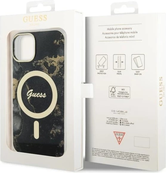 Mbështjellës Guess Golden Marble për iPhone 14 6.1", MagSafe, i zi Mbështjellës Guess Golden Marble për iPhone 14 6.1", MagSafe, i zi