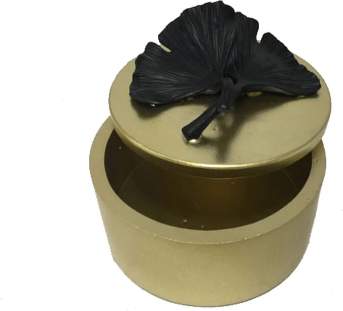 Kuti dekorative për ruajtje, model gjethe, ngjyrë ari e zezë, 11x11x10cm