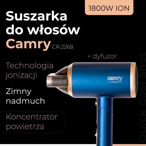 Tharëse flokësh, Camry, CR 2268, 1800W ION, me difuzor, blu