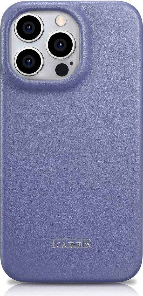 Mbështjellës iCarer CE Premium lëkure për iPhone 14 Pro Max, MagSafe, Vjollcë e lehtë