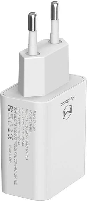 Karikues dyfishtë USB Mcdodo CH-6720 me kabllo Lightning 1m, i bardhë, set udhëtimi