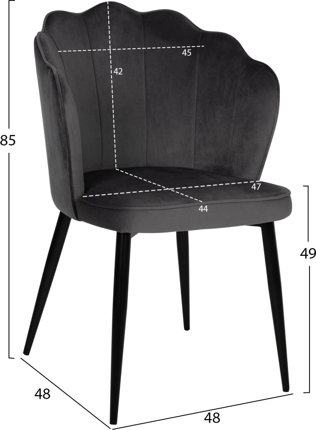 Karrige AVIE FH8737.01 kornizë metalike dhe kadife gri 48x48x85Hcm., set prej 2 copë