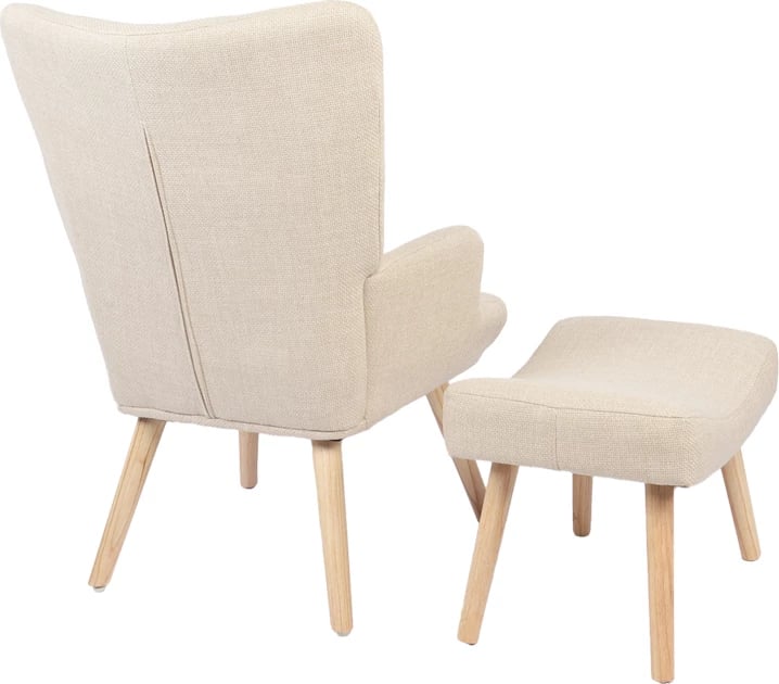 Fotel me stolkë Gerlina, material krem, këmbë ngjyrë natyrale, 71x64x94cm