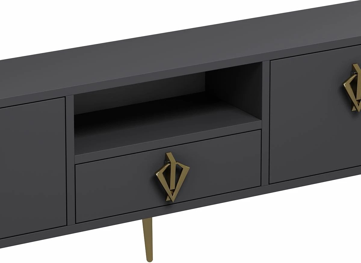 Komodë TV, ngjyrë antracit dhe ari, Skye Decor, 1313-DROP-32