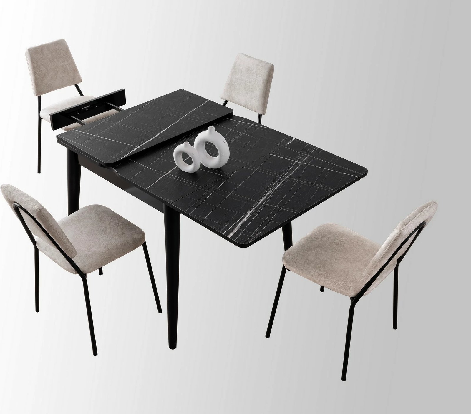 Tavolinë ngrënieje e zgjatshme, ngjyrë mermeri të zi, Skye Decor, Totem - 3041