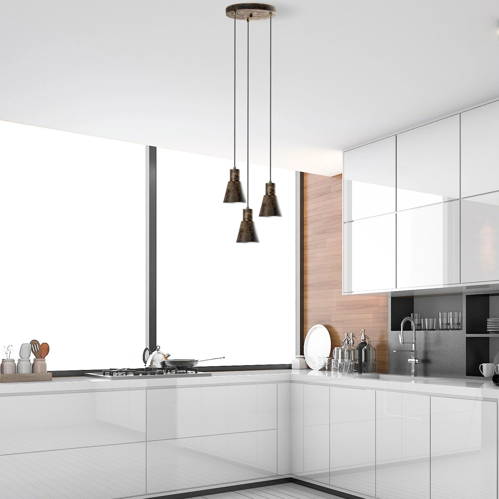 Llambë tavani Opviq, KONIKKEM-6357-3-RETRO, metal, ngjyrë antike, lartësi e rregullueshme, 40cm