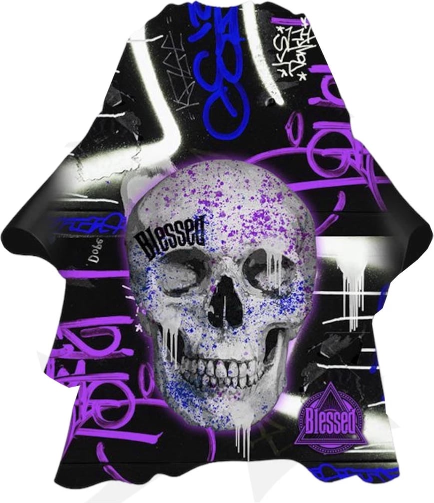 Pelerinë për floktarë unisex Eurostil Purple Skull me jakë neoprene, 1 copë