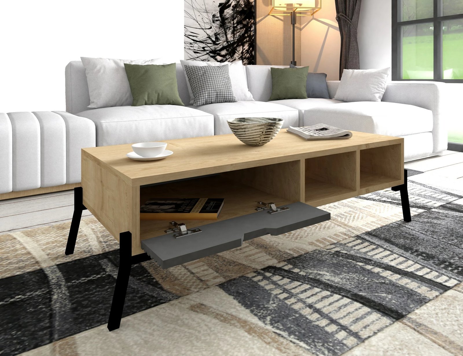 Set mobiljesh për dhomë dite, Ponuse, ngjyrë lis safir dhe antracit