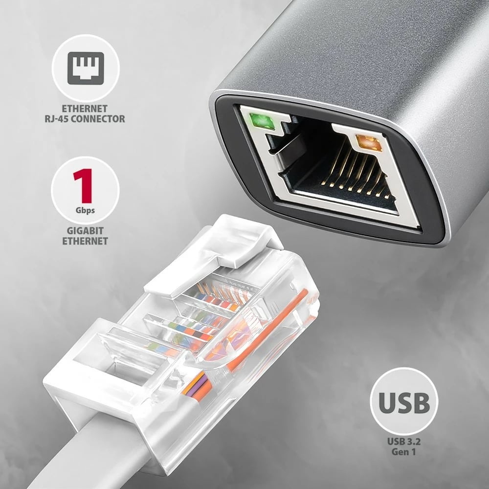 Kartë rrjeti AXAGON ADE-TXPD, USB-C 3.2 Gen 1, Gigabit Ethernet, Power Delivery 100W, Gri