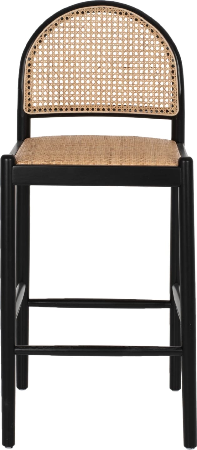 Karrige për bar, dru ahu, ratan natyral, ngjyrë e zezë dhe bezhë, 46x48x94H cm, FH9408.02