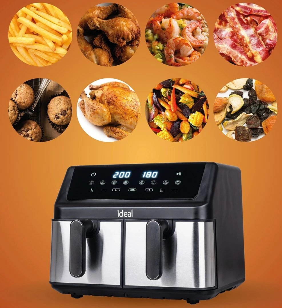 Fritezë me ajër ELDOM IK1500 dualcrisp, 9L, 8 programe, çelik i furçuar, dy sirtarë