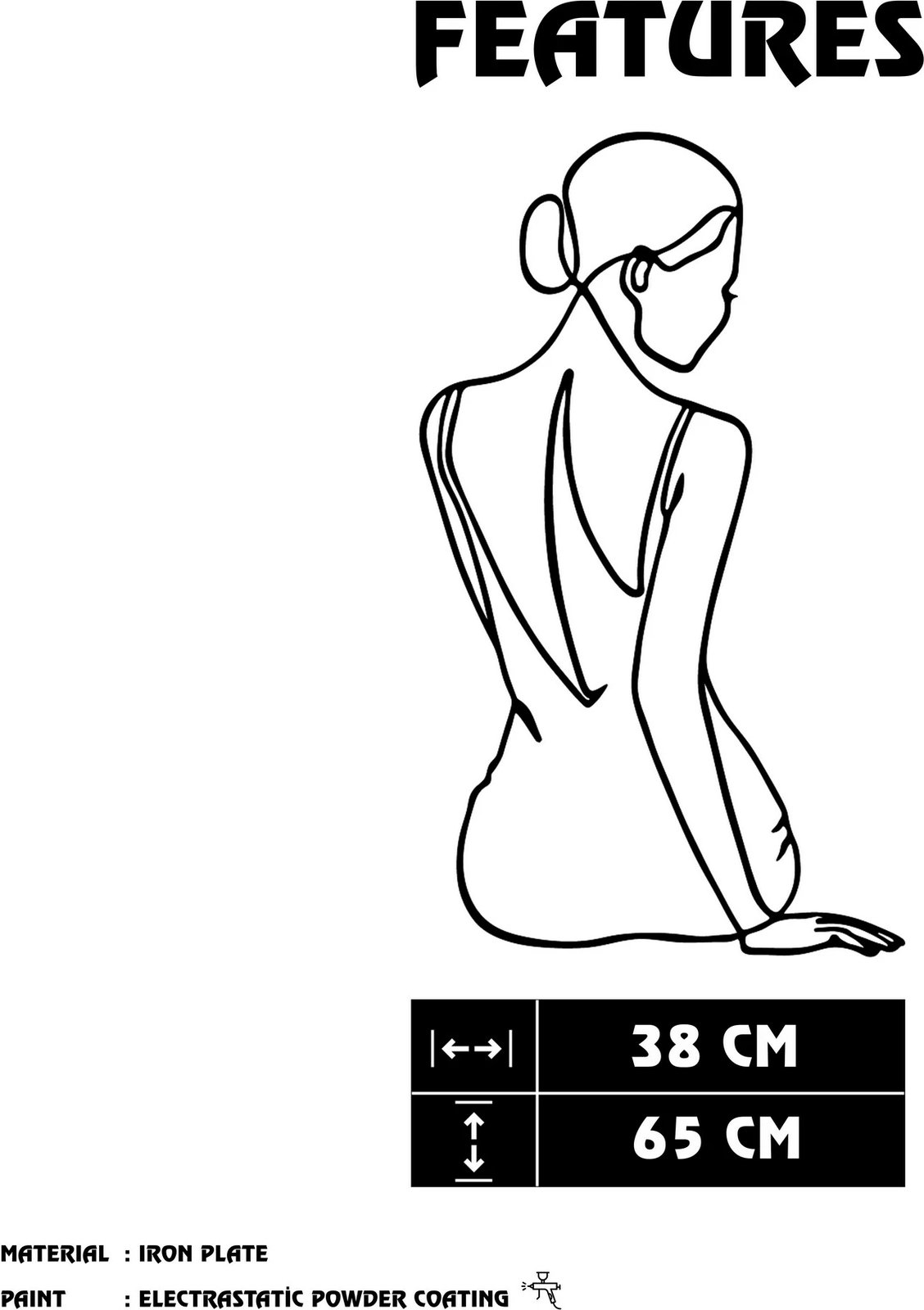 Aksesor dekorativ muri prej metali Wallity, Belleza, ngjyrë e zezë, 38x65cm