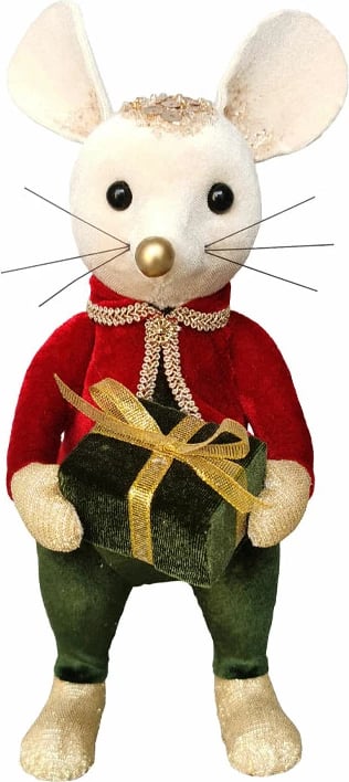 Dekor për Krishtlindje, miu Royal Mouse Man, shumëngjyrësh, 10x14x26cm, shkumë dhe kadife