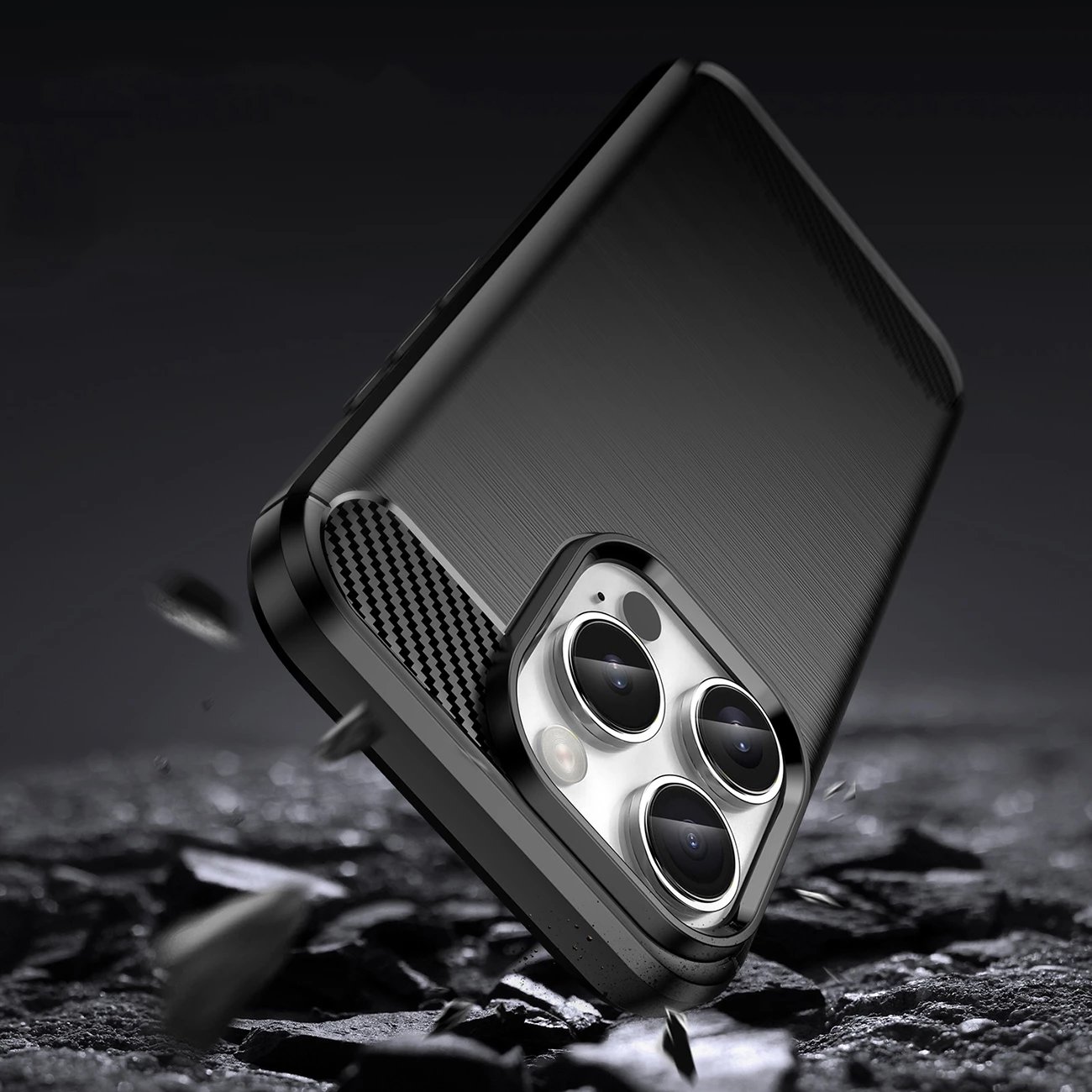 Mbështjellës Hurtel Carbon Case për iPhone 16 Pro, TPU, i zi