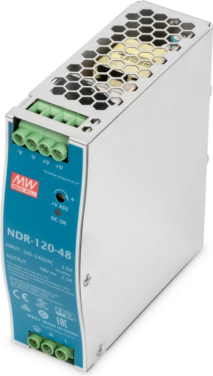 Furnizues energjie industrial Digitus 48V DC 120W kasë metalike gjelbër/argjend