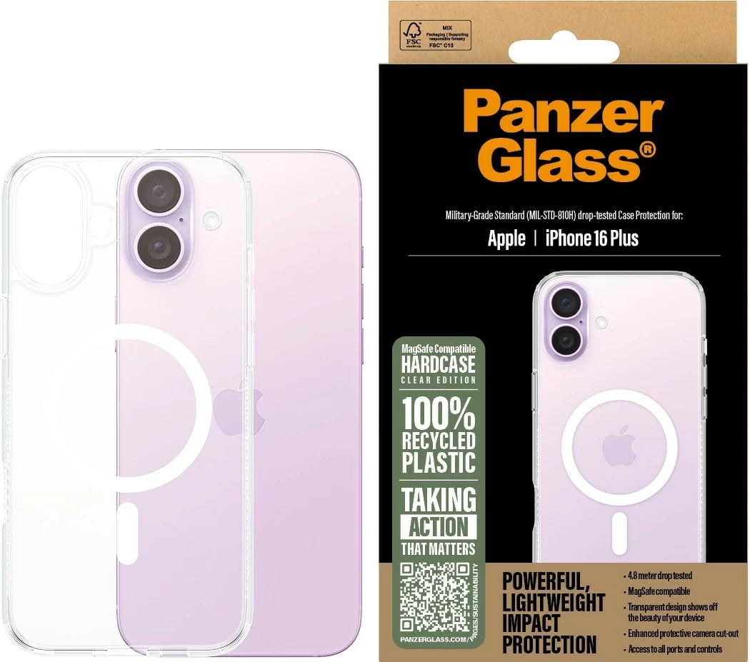 Mbështjellës PanzerGlass HardCase MagSAFE për iPhone 16 Plus, transparent