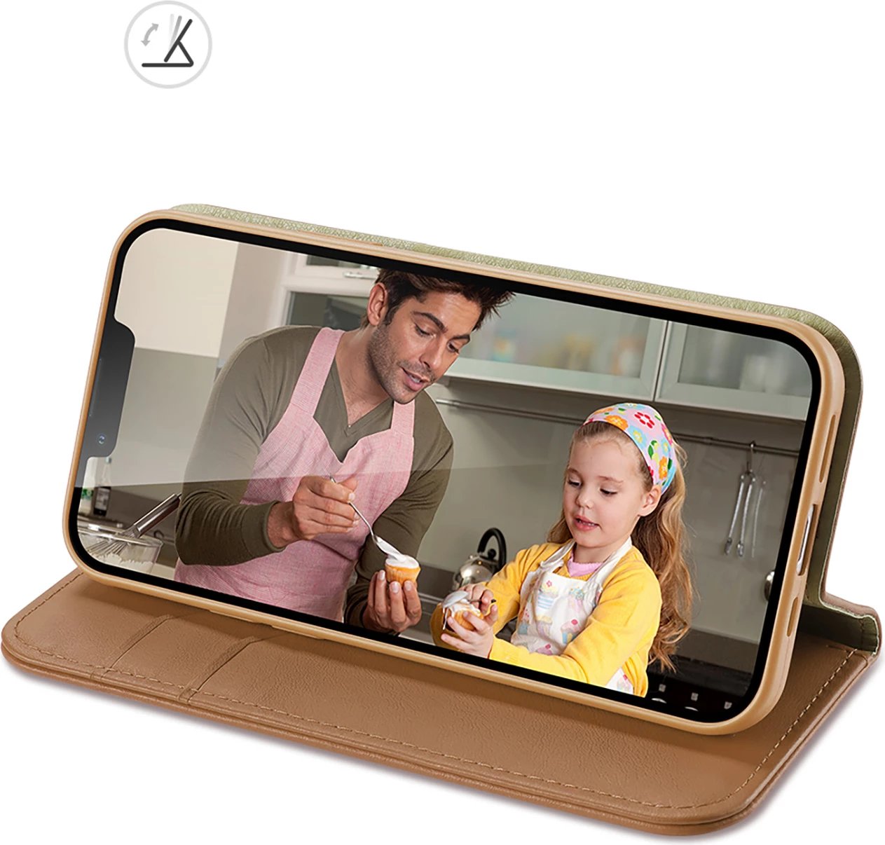 Mbështjellës Dux Ducis Hivo për iPhone 14, lëkurë natyrale, kafe