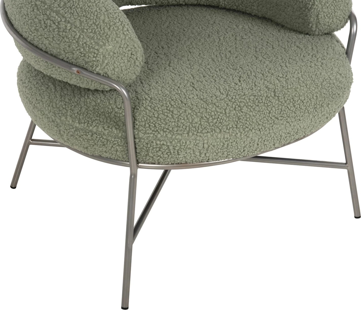 Fotelje TRUDI FH8639.27, ngjyrë fistik, pëlhurë boucle dhe kornizë metalike argjendi, 84x79x76H cm