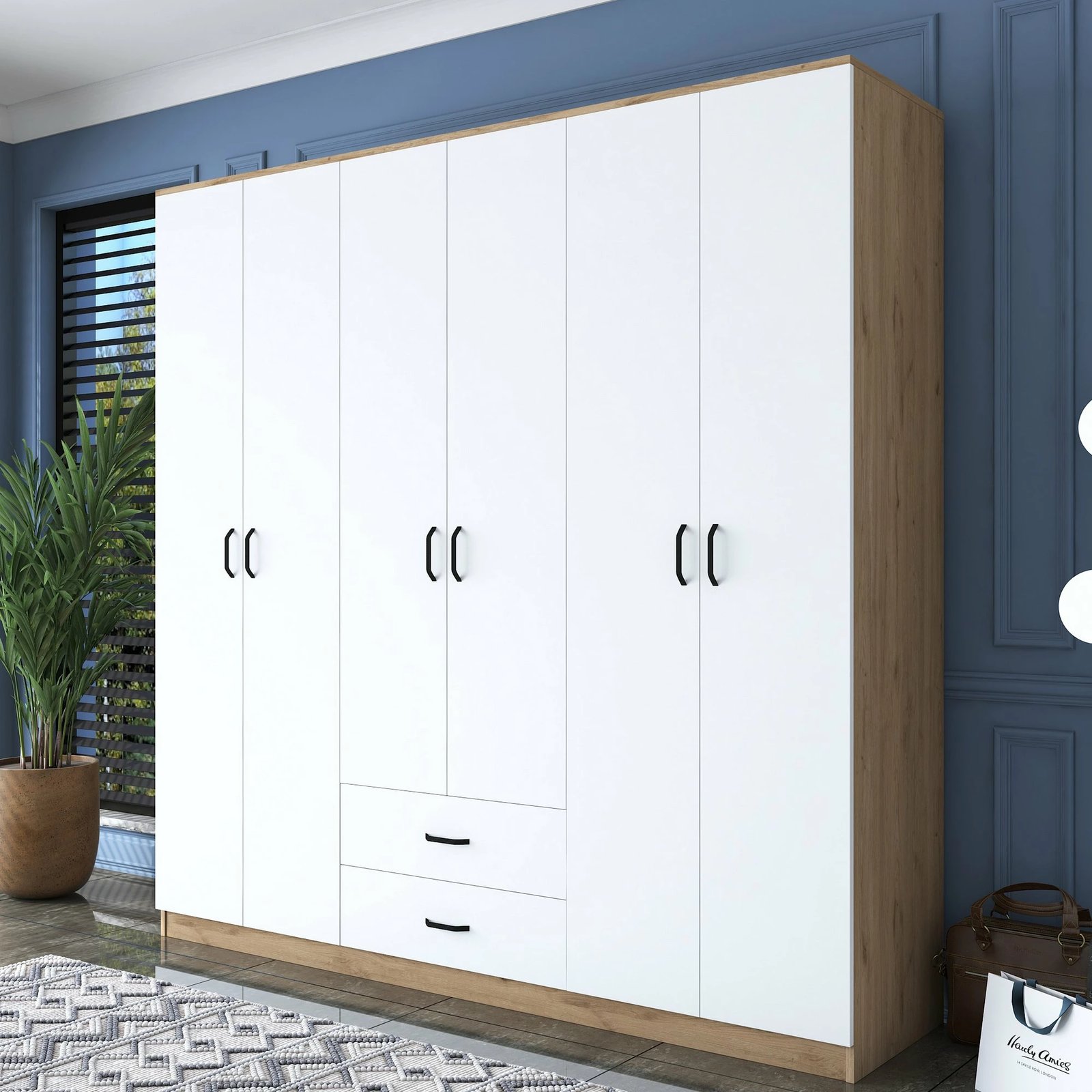 Dollap Hanah Home, BA111 - 2324, ngjyrë arr dhe e bardhë, 210x210x51.5cm