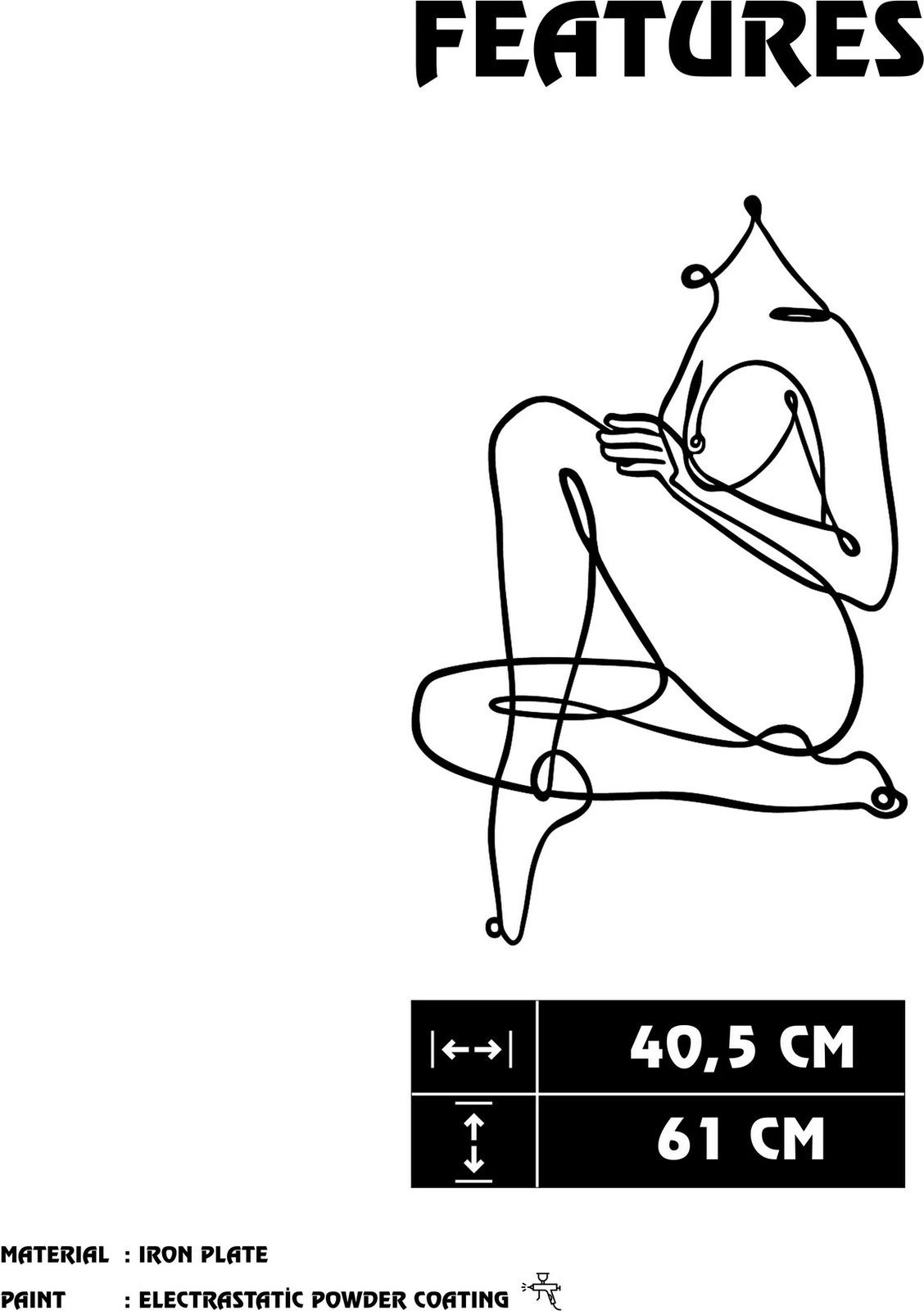 Aksesor dekorativ metalik për mur, Wallity Bello, ngjyrë e zezë