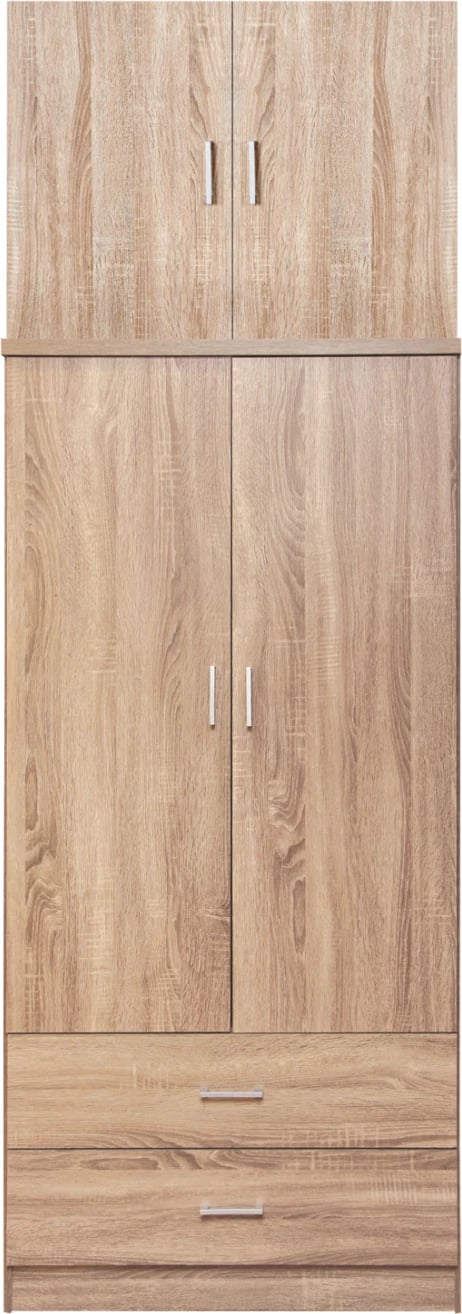 Dollap REINA FH21061.02 2-fletësh me kabinet sipër dhe 2 sirtarë, melaminë, ngjyrë Sonama, 80x42x241H cm.