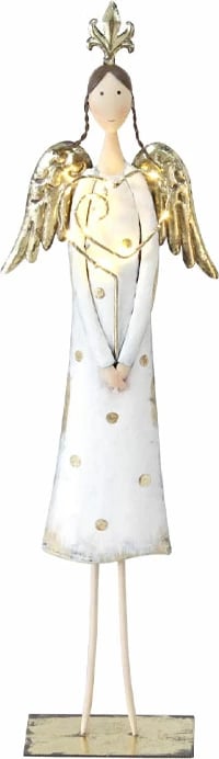 Dekor engjëll për Krishtlindje, metal, e bardhë-ari, 18x8x63cm