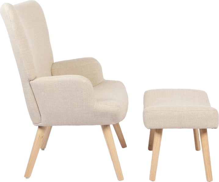 Fotel me stolkë Gerlina, material krem, këmbë ngjyrë natyrale, 71x64x94cm