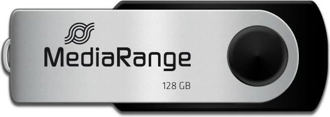 USB flash MediaRange MR913 128GB, USB 2.0, swivel, zi/argjendtë